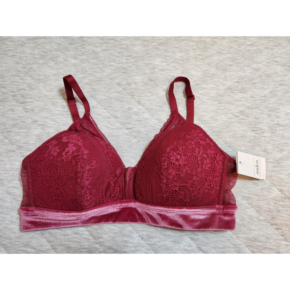 NWT Auden Women's High Apex Lace Lightly Lined Raspberry Bralette Bra Size L‎